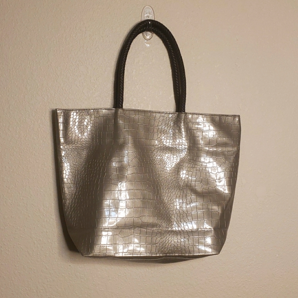 Neiman Marcus Camel Colored Faux Snakeskin Tote